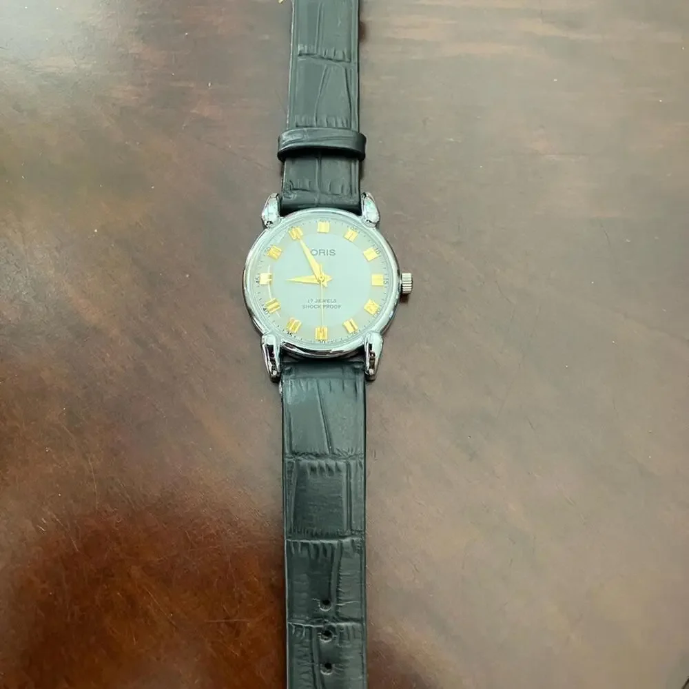 Rare Vintage Oris Two-Tone Classic Watch with Black Strap 36mm